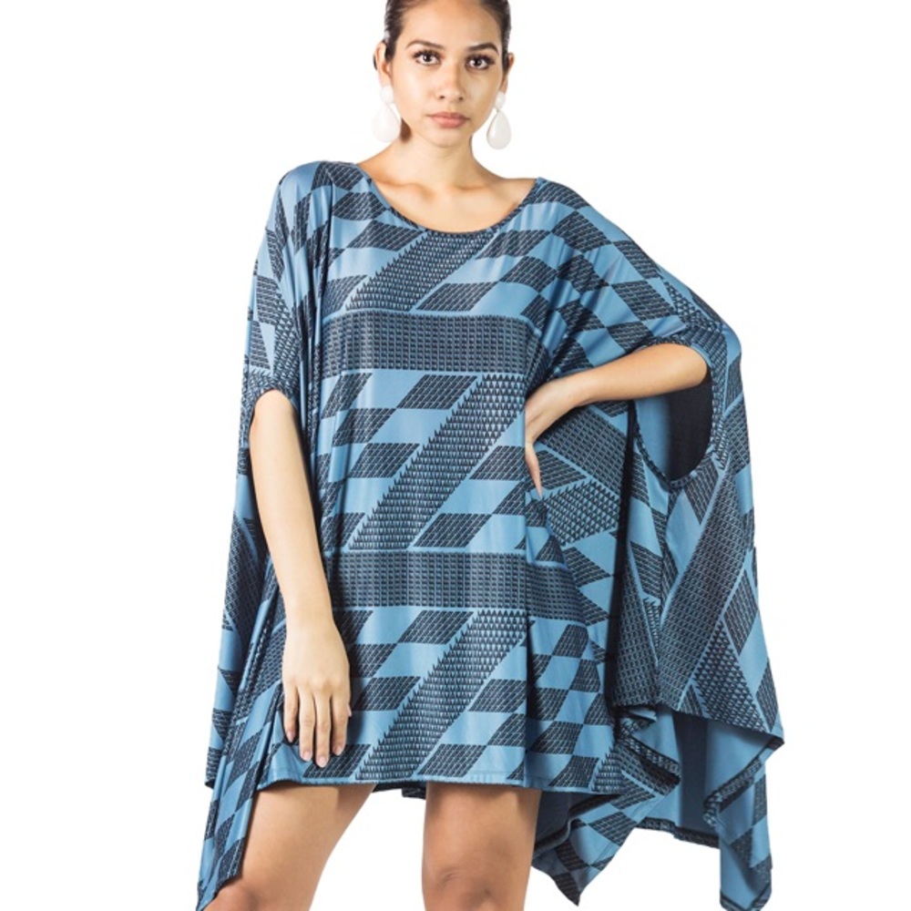 Manaola Teal Shoulder-Puka (Kipuka) Dress